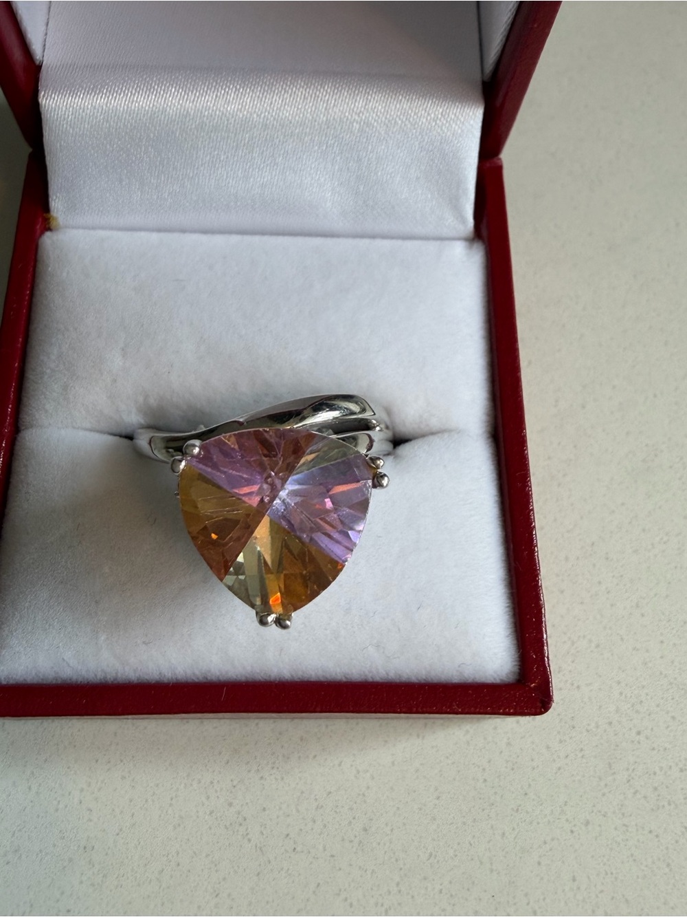 Sterling Silver Heart Crystal Statement Ring - Pink & Gold